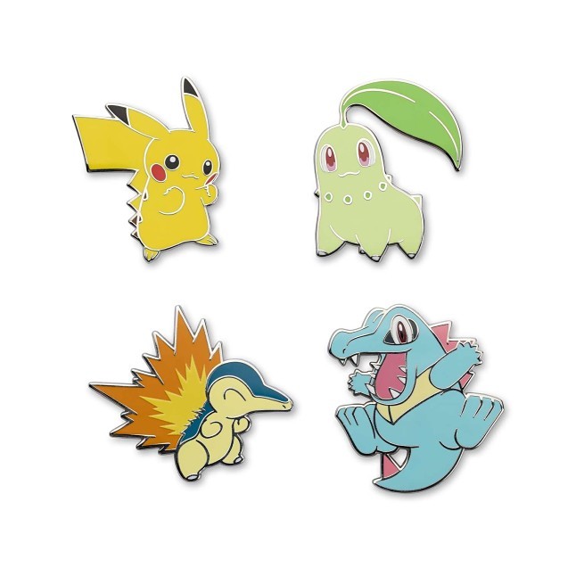 Pikachu, Chikorita, Cyndaquil & Totodile Pokémon Pins (4-Pack)